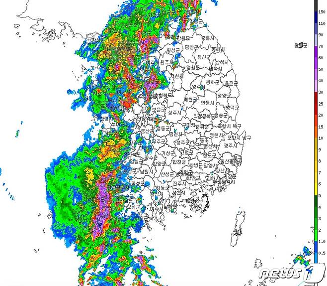23일 오후 3시30분 기준 레이더 영상(기상청 제공) ⓒ 뉴스1