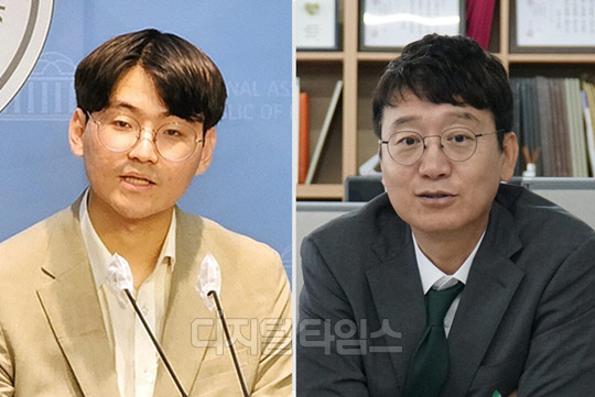 국민의힘 '2001년생' 강사빈 부대변인과 전남 순천 출생의 검사 출신 김웅 국회의원.<디지털타임스DB·김웅 국회의원 페이스북 사진 갈무리>