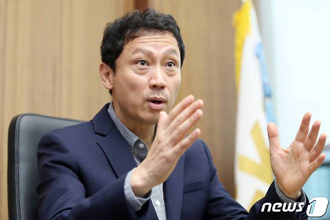 김영산 그랜드코리아레저(GKL) 대표가 24일 오전 서울 강남구 본사에서 뉴스1과 인터뷰를 하고 있다. 2023.8.24/뉴스1 ⓒ News1 민경석 기자