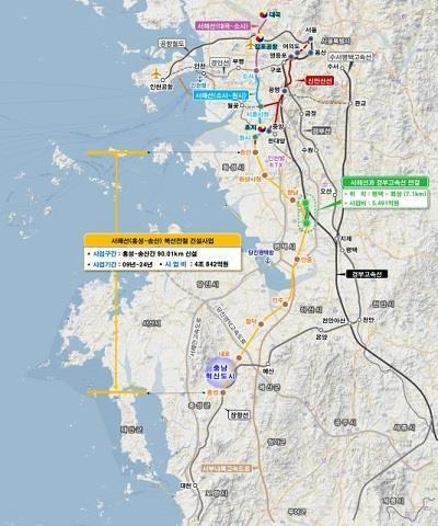 서해선-경부고속선(KTX) 연결 사업도. 사진제공｜충남도