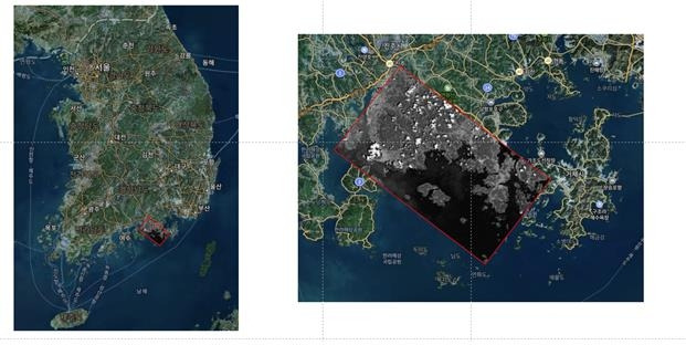 KSAT3U가 촬영한 사진을 지도와 겹쳐놓은 모습 [카이로스페이스 제공. 재판매 및 DB 금지]