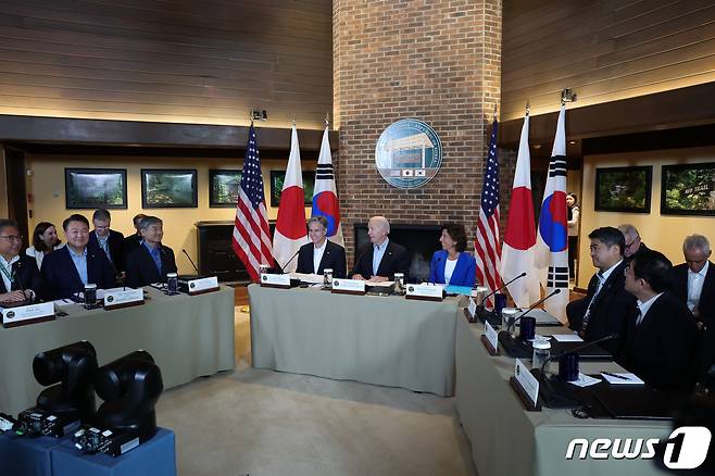 한미일 정상회의. (대통령실 제공) 2023.8.18/뉴스1 ⓒ News1 안은나 기자