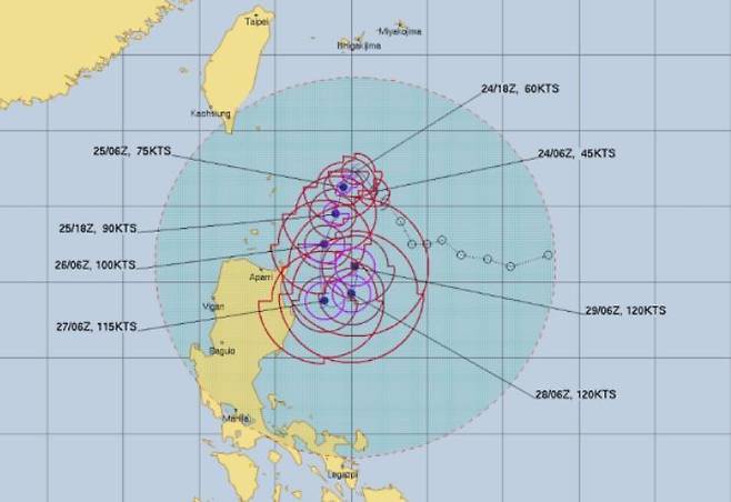 미국 합동태풍경보센터(JTWC, Joint Typhoon Warning Center) 9호 태풍 사올라 예상경로/사진=미국 기상청