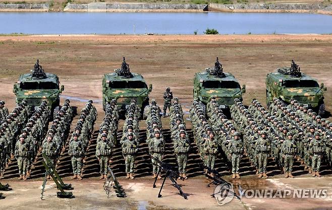 2023년 5월 중국-라오스 합동훈련 개회식 참가한 중국 병사들 [연합뉴스 자료사진]
