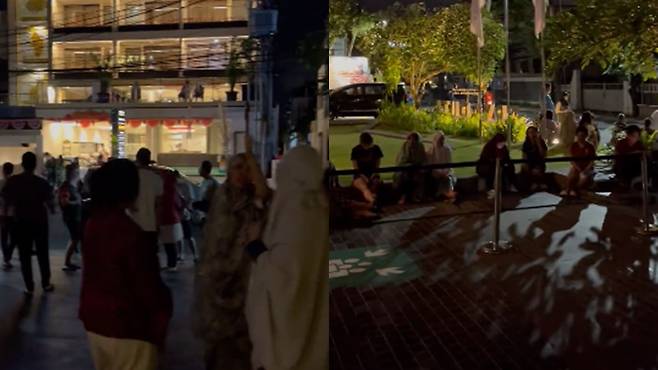 29일 오전 3시 55분(현지시각) 인도네시아 발리 인근 바다에서 규모 7.1의 지진이 발생했다. 흔들림을 느낀 호텔 투숙객들이 밖으로 대피했다. /@ghbledsoe