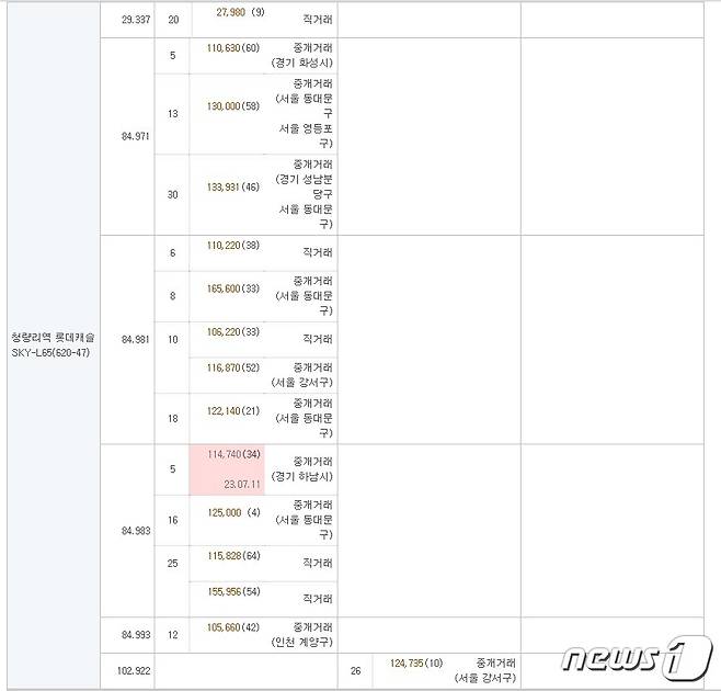 국토교통부 실거래가 공개시스템 화면 갈무리. 2023. 8. 29/뉴스1