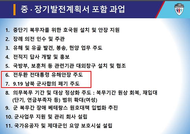 '홍범도 파묘' 발언을 한 김영교 씨가 공동대표로 있는 제대군인자유노동조합이 지난 1월 홈페이지에 주요사업 문서를 올렸다. 해당 문서에는 '전두환 전 대통령 유해안장 주도', '9·19 남북 군사합의 폐기 주도' 등이 과업으로 표기돼 있다. 제대군인자유노동조합 홈페이지 캡처