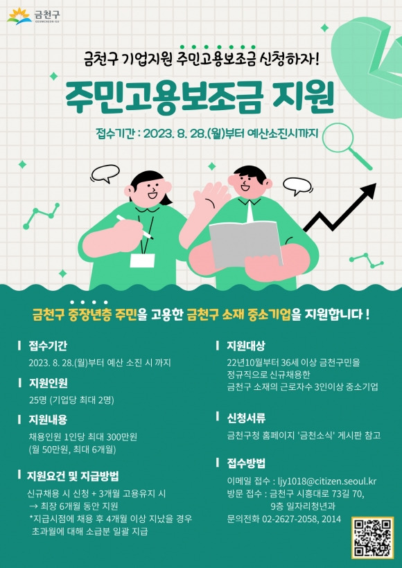 서울 금천구 주민고용보조금 지원 안내문. 2023.8.30 금천구 제공