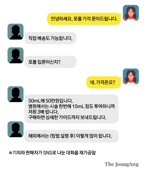 포폴은 프로포폴의 줄임말이다. 지난 28일 프로포폴 판매상과 나눈 SNS 대화를 재구성했다. 박경민 기자