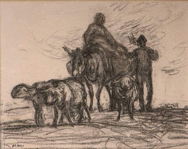 장 프랑수아 밀레의 드로잉 ‘밭에서 돌아오는 사람들’. 스티븐 옹핀 갤러리 제공