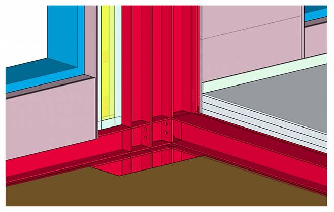 현대엔지니어링이 지난달 25일 출원한 특허에서 채택한 ‘번들형 기둥’ 방식이 적용된 모듈러 유닛 내부. 소형 기둥들이 벽체 내부에 위치해 실내로 돌출되지 않아, 공간 활용을 극대화 할 수 있다. [현대엔지니어링]