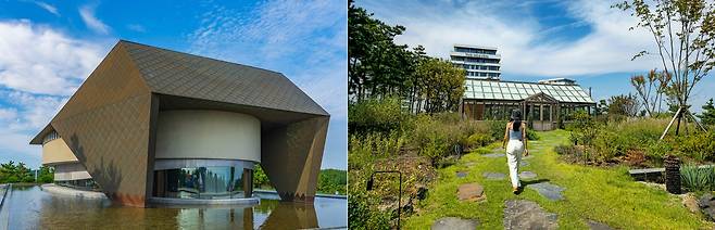 리조트 곳곳이 인증사진 명당이다. 건축가 이타미 준이 설계한 방주교회(왼쪽 사진). 투숙객을 대상으로 가드닝 클래스를 여는 에스더가든.