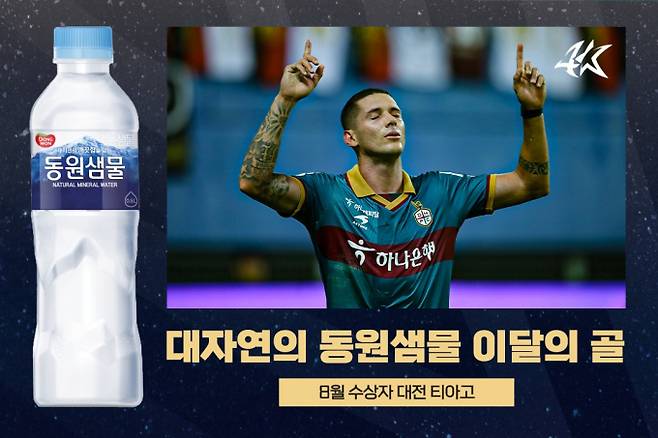 대전 공격수 티아고가 K리그 8월 이달의 골 수상자로 선정됐다. /사진= 한국프로축구연맹