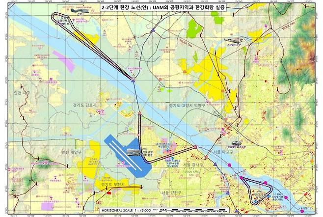 도심항공교통(UAM) 한강 실증 노선 항공지도. / 이미지제공=국토교통부