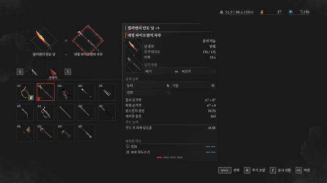 단검 날에 대검 자루를 결합한 모습.