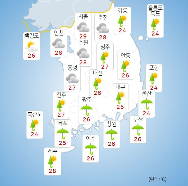 ⓒ기상청: 오늘(14일) 오후 전국날씨