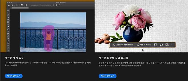 개선된 제거 도구 및 개선된 상황별 작업 표시줄 설명 / 출처=어도비