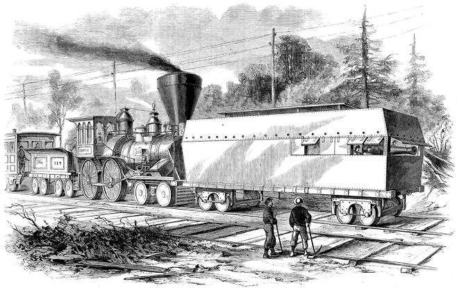 1861년 미국 남북전쟁 당시 만들어진 장갑열차의 스케치화.