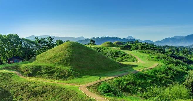 가야유적 7곳 묶은 '가야고분군', 한국 16번째 세계유산 등재 (서울=연합뉴스) 한반도에 존재했던 고대 문명 가야를 대표하는 고분 유적 7곳을 묶은 '가야고분군'(Gaya Tumuli)이 유네스코 세계유산이 됐다. 유네스코 세계유산위원회는 17일(현지시간) 사우디아라비아 리야드에서 열린 회의에서 가야고분군을 세계유산 목록에 등재하기로 결정했다. 사진은 경남 함안 말이산 고분군. 2023.9.17 [문화재청 제공. 재판매 및 DB 금지] photo@yna.co.kr (끝)