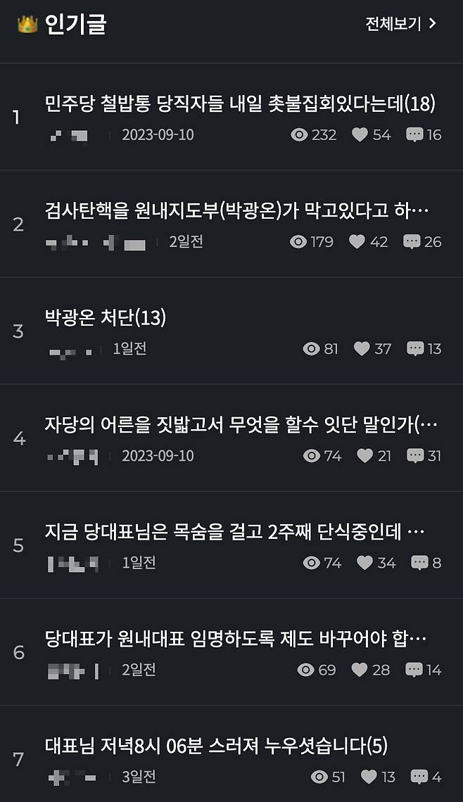 블루웨이브 인기글 목록. /출처=블루웨이브 홈페이지