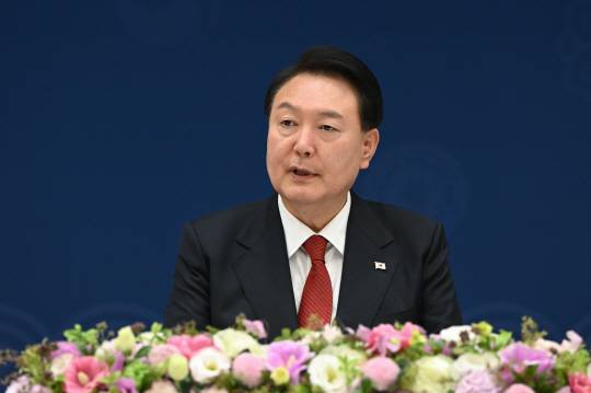 15일 서울 용산 대통령실 청사에서 열린 재일본대한민국민단 간담회에서 발언하고 있는 윤석열 대통령. 사진제공=대통령실