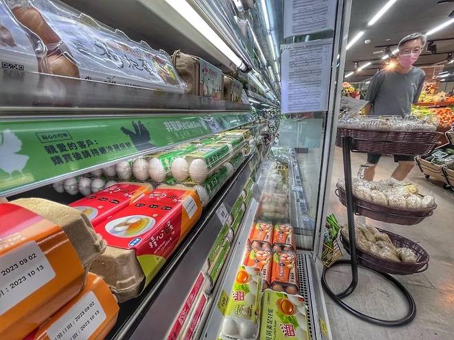 대만 식료품점에 진열된 달걀 [대만 중앙통신사 제공, 재판매 및 DB 금지]