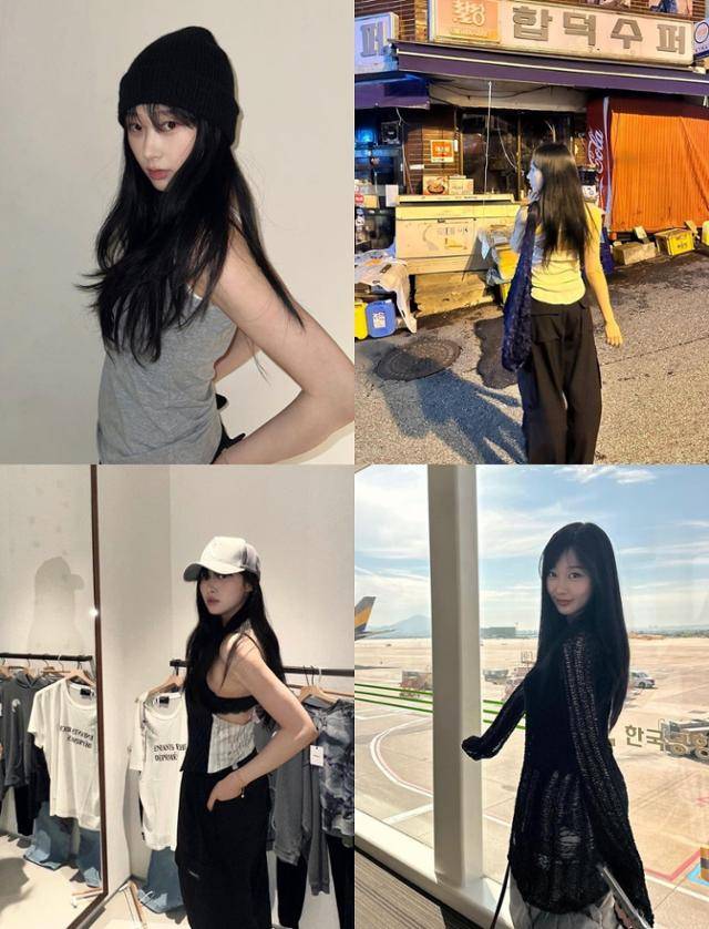 에스파 지젤의 일상 모습. 지젤은 힙한 무드가 담긴 Y2K 패션 아이템들로 자신만의 이미지를 완성했다. 지젤 SNS