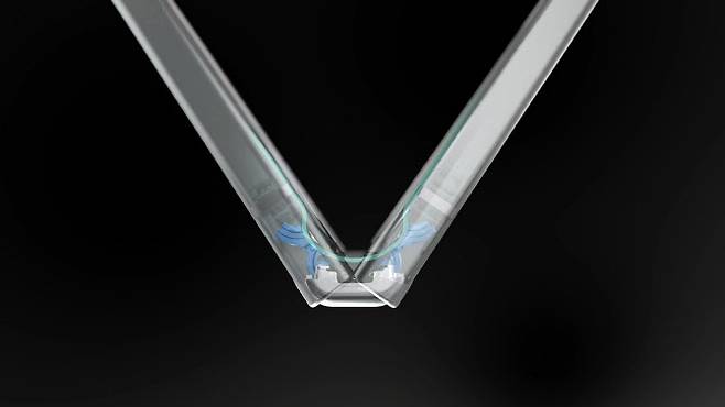 ‘플렉스 힌지’ 구조. 2개의 레일을 활용해 손상은 없고 틈을 줄이는데 성공했다. (사진=삼성전자)