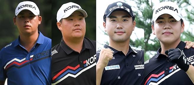 한국 남자 골프 아시안게임 대표팀. 왼쪽부터 김시우 임성재 조우영 장유빈. 사진 | KGA·KPGA