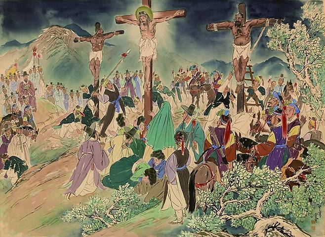 운보 김기창 화백의 '예수의 생애' 연작 중 '십자가에 못 박히시다'. /쿰란출판사