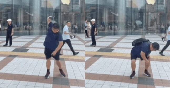 아이폰을 집어던지는 중국 배우 류진. (사진=류진 웨이보)