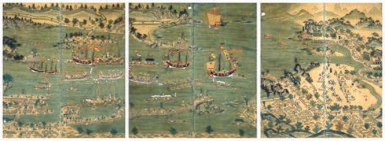 1830년 중국으로 향하는 류구왕국 사절단 선대(船隊). [사진 위키피디아]