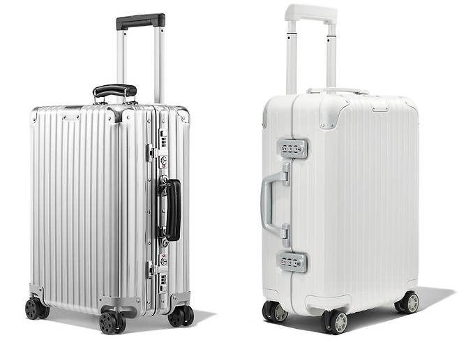 기내에 가지고 탈 수 있는 오리지널 캐빈 실버(왼쪽)와 하이브리드 캐빈 화이트 모델. [사진 리모와]