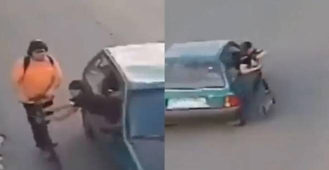 사진=달리는 전동 스쿠터를 강탈해 도주하는 날치기단. (출처=CCTV 캡처)