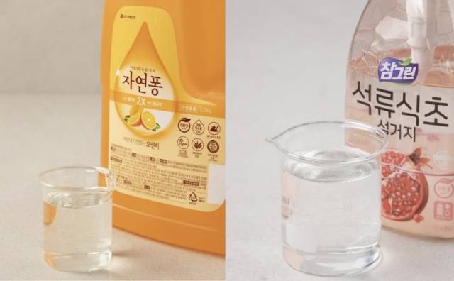 LG생활건강 주방세제(왼쪽), 라이온코리아 주방세제/사진=각사 판매페이지