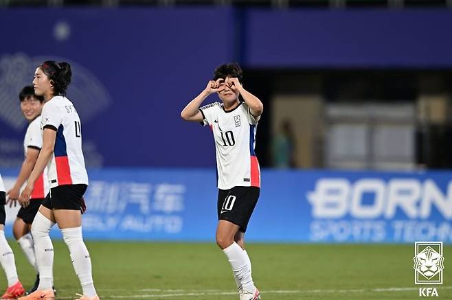 [서울=뉴시스]여자축구 지소연, A매치 150경기서 69호골. (사진=대한축구협회 제공)