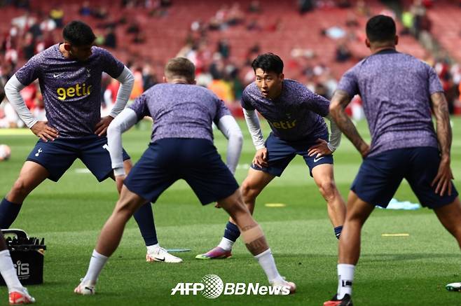 손흥민이 25일(한국시간) 아스널전에 앞서 훈련에 임하고 있다. /AFPBBNews=뉴스1