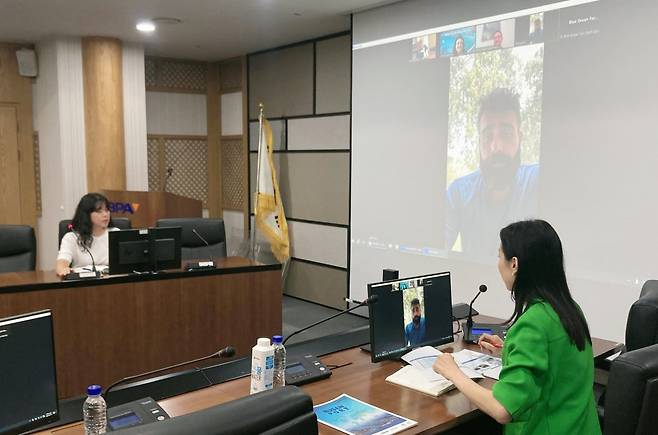 부산항만공사가 이스라엘 아슈도드 항만과의 화상 정보교류회를 개최한 모습. 사진제공ㅣ부산항만공사