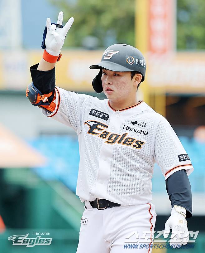 27일 삼성과 더블헤더 1차전에서 2안타를 친 문현빈. 사진제공=한화 이글스