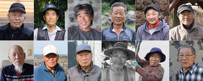 돌챙이 장인들의 모습 (제주=연합뉴스) 조환진씨가 촬영한 돌챙이 장인들의 모습. 왼쪽부터 시계방향으로 강창석, 고정팔, 김남흥, 김상하, 김정근, 송종원, 홍의백, 현태성, 조창옥, 조이전, 이방익, 안기남 장인. [조환진 작가 제공, 재판매 및 DB 금지]