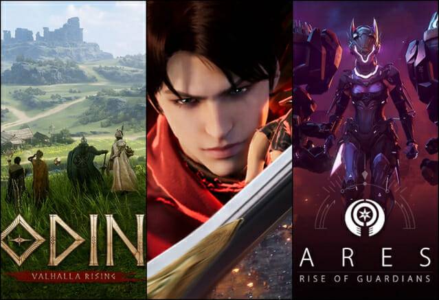 (완쪽부터) 오딘: 발할라 라이징, 아키에이지 워, 아레스: 라이즈 오브 가디언즈