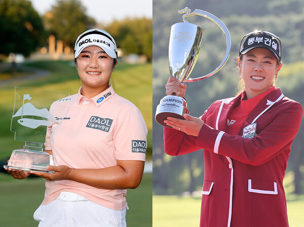 2023년 미국여자프로골프(LPGA) 투어 월마트 NW 아칸소 챔피언십 우승을 차지한 유해란 프로(사진제공=Getty Images_LPGA). 2023년 한국여자프로골프(KLPGA) 투어 대보 하우스디 오픈 우승을 차지한 박주영 프로(사진제공=KLPGA)