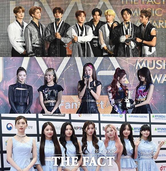 JYP엔터테인먼트 소속 그룹 스트레이 키즈, ITZY, 엔믹스(위부터)가 '2023 더팩트 뮤직 어워즈'에 출연한다. /더팩트DB