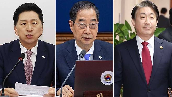 김기현 대표, 한덕수 국무총리, 이동관 방통위원장 ⓒ연합뉴스