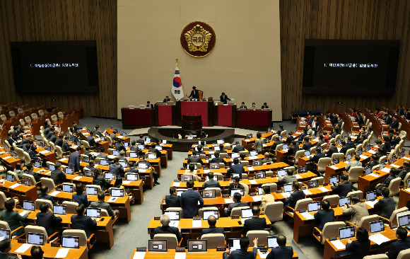 의료업계가 6일 국회를 통과한 실손보험금 청구 간소화법에 반발하고 있다. 사진은 이날 열린 제 410회 국회 정기회 제9차 본회의. /사진=뉴스1