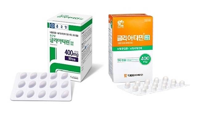 종근당의 글리아티린(왼쪽)과 대웅바이오의 글리아타민(오른쪽). [사진=종근당, 대웅바이오]