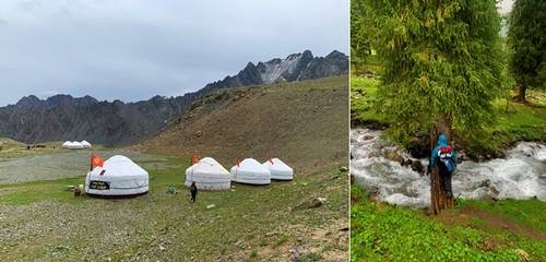 알라쿨 유르트 캠프와 빗 속에서의 트레킹이 이어진 계곡 주변