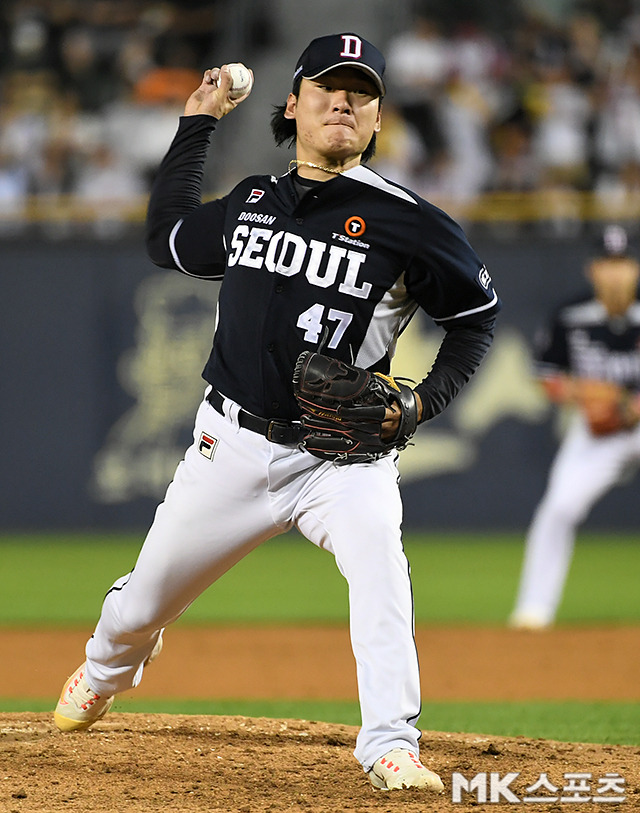 13일 잠실 KIA전에서 쾌투로 두산의 승리를 이끈 곽빈. 사진=천정환 기자