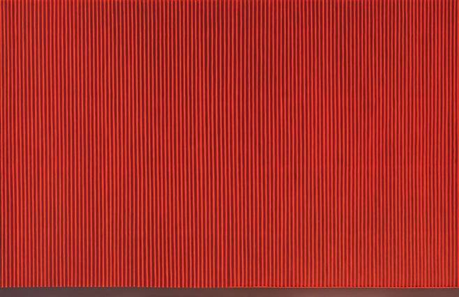 박서보, 묘법(描法) No.180118, 2018년, 캔버스에 한지와 혼합 매체, 130×200㎝. /기지재단 제공