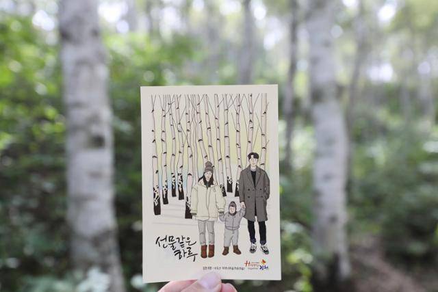 수도산 자작나무숲을 그린 김천시 홍보 엽서. ⓒ박준규